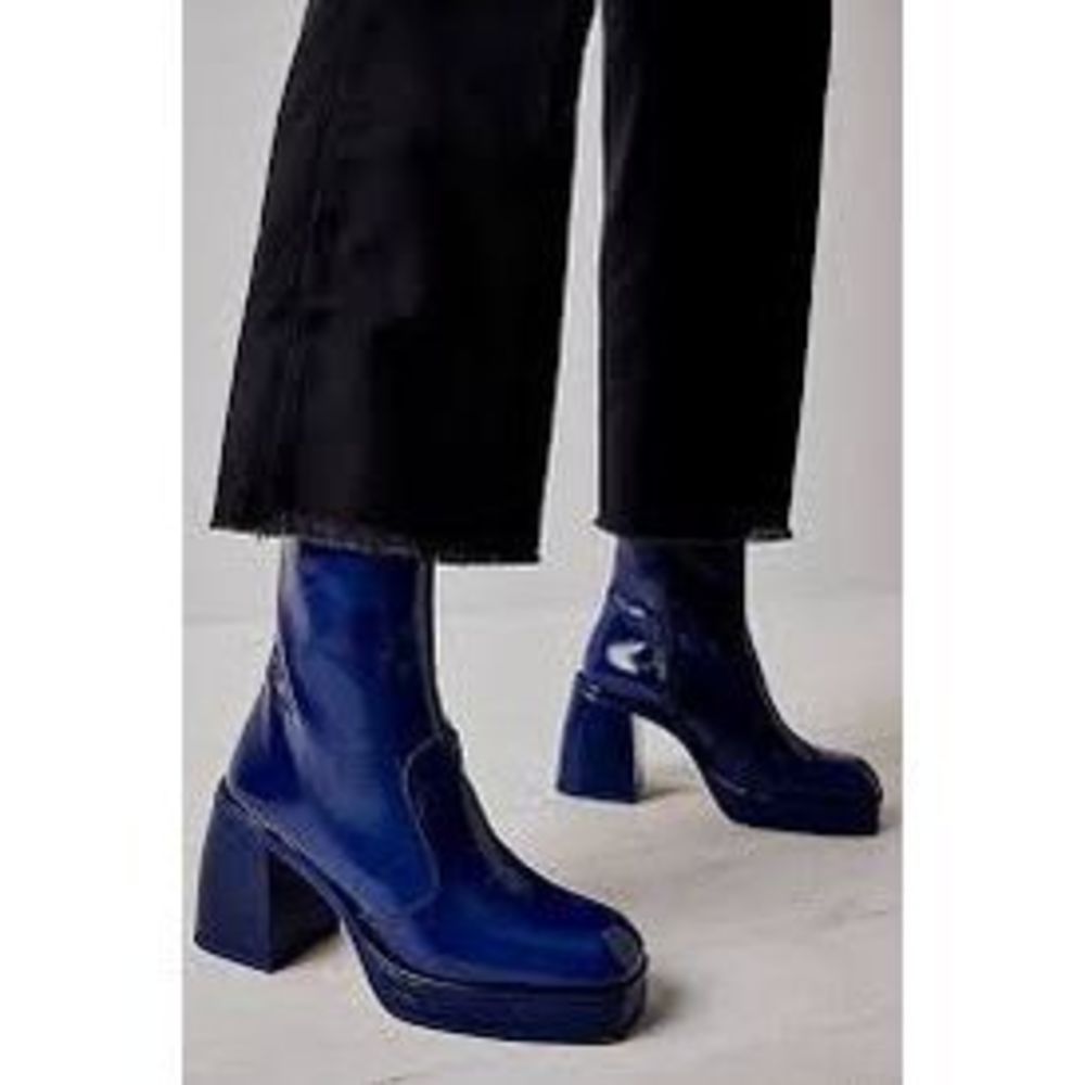 Free People Patent Leather Platform Ankle Boots in Blue